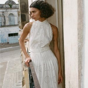 Zara OPENWORK EMBROIDERY MIDI DRESS